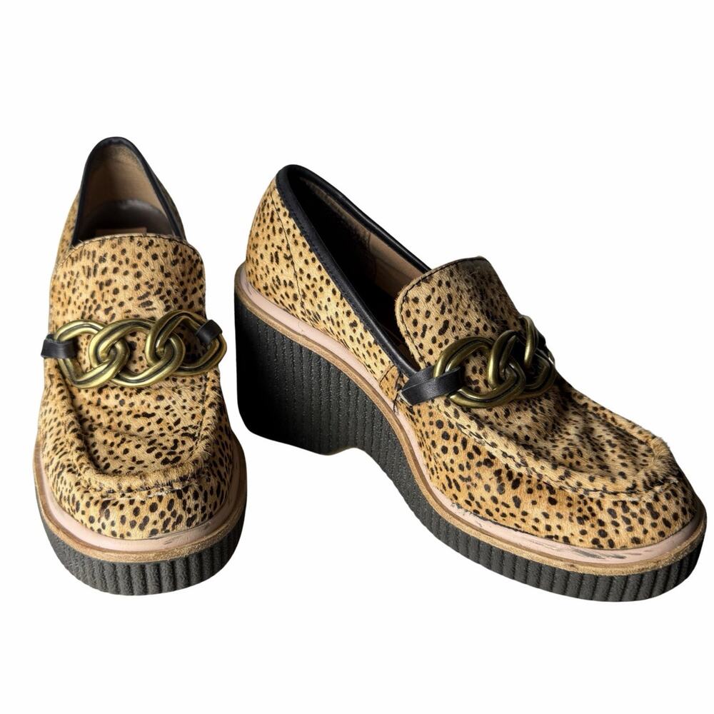 Dolce Vita Brenan Leopard Print Gold Chain Platform Loafer Women's Size 8.5